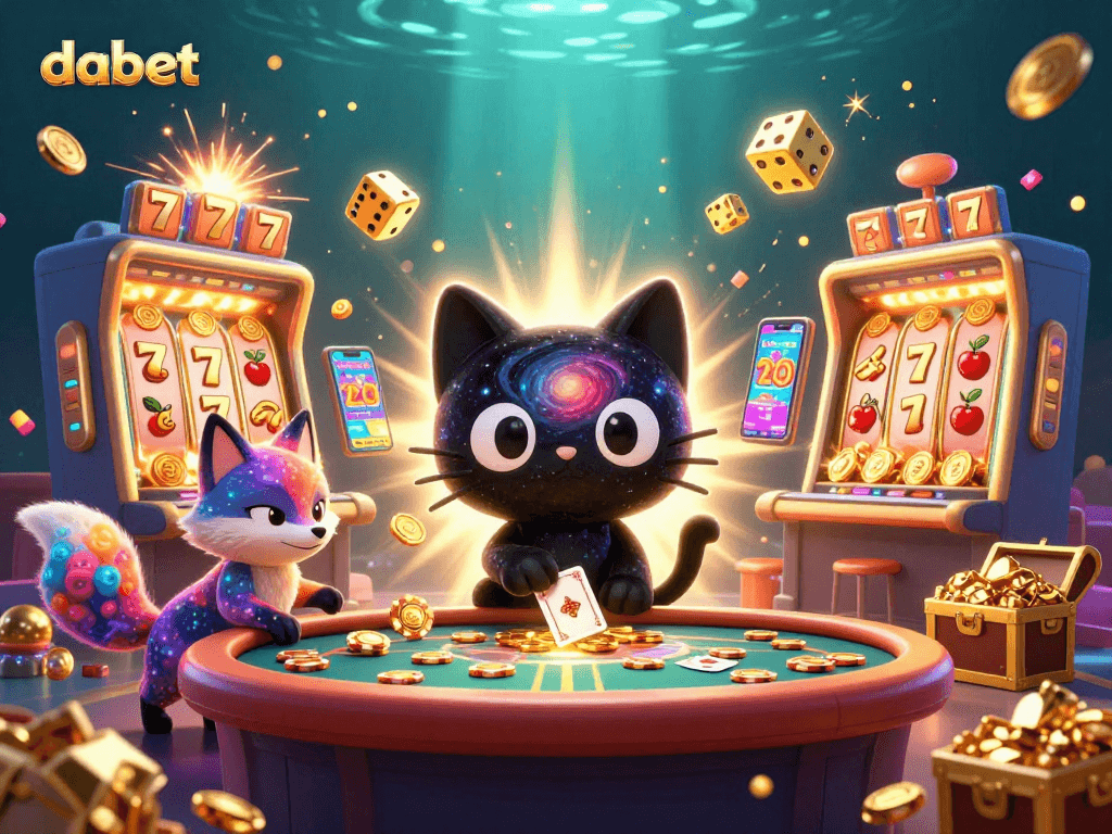 dabet brings excitement with a black hole cat at a cosmic casino table, winning big!