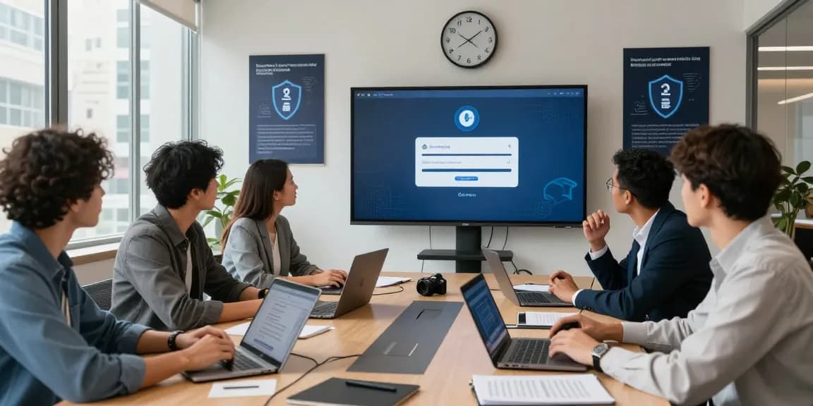 강남토닥이 team collaborating on password management strategies in a modern office.