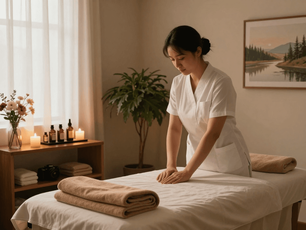 안산출장마사지 room preparation with soothing ambiance and calming elements