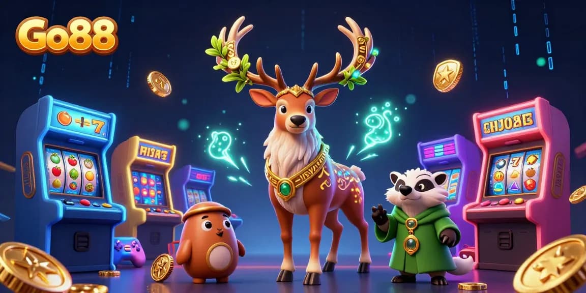 Engage with Go88's thrilling casino scene featuring a druid stag, badger, and dynamic game elements.