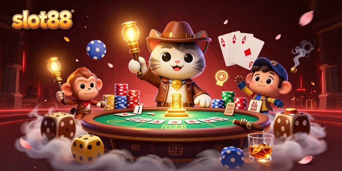 Menangkan slot88 dengan slot bertema petualangan dan dinamik, dipenuhi elemen permainan kasino.