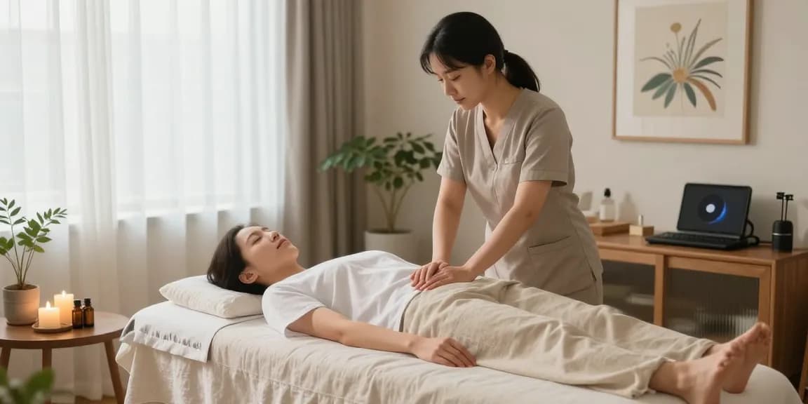 인천출장마사지 session in a peaceful home setting with professional masseuse providing calming care.