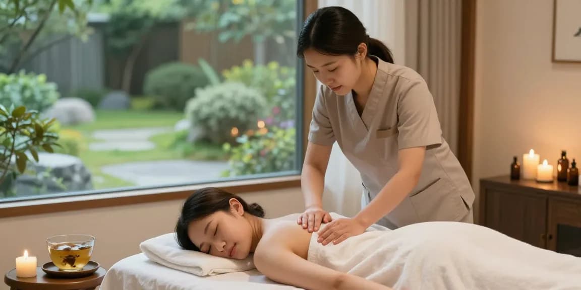 인천출장마사지 서비스를 제공하는 한국인 관리사가 고객에게 개별 맞춤형 마사지를 진행하는 평화로운 장면