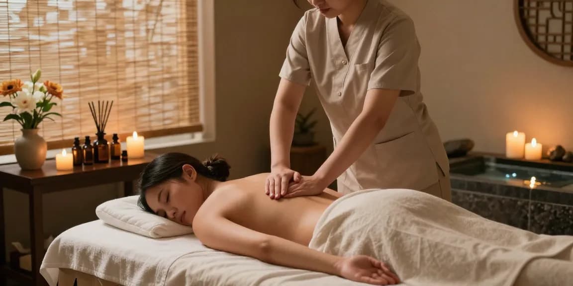 진주마사지와 함께 편안한 스파 환경에서의 마사지 치료 모습