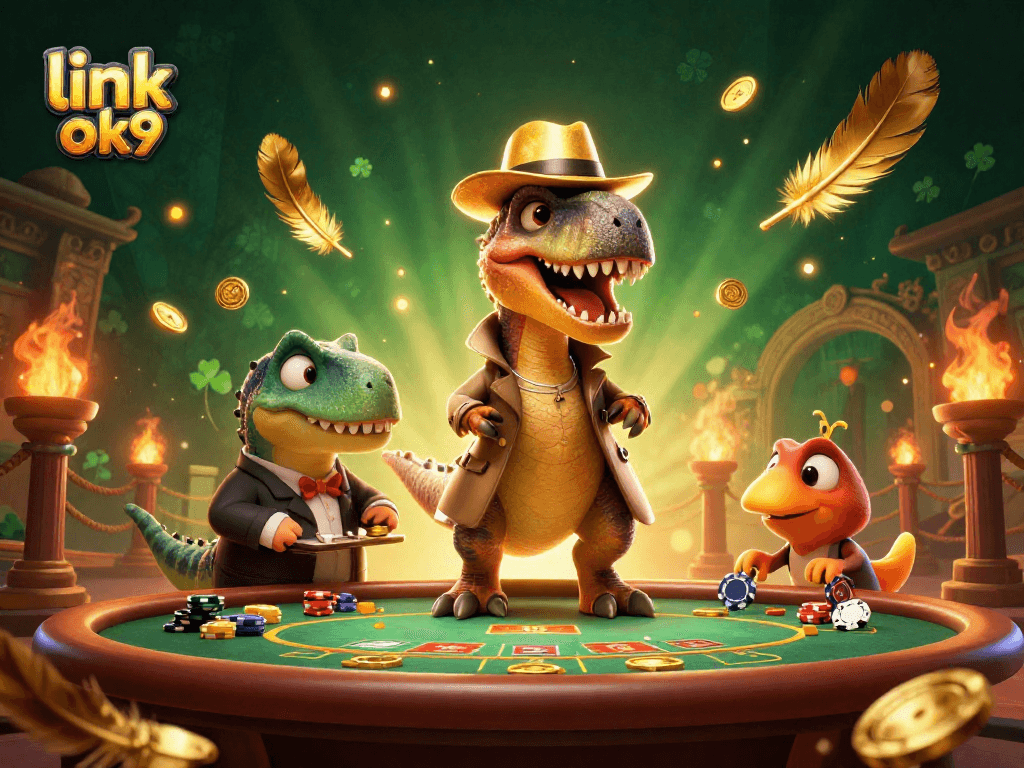 Strategically play link ok9 at the blackjack table with entertaining characters in a vibrant casino scene.