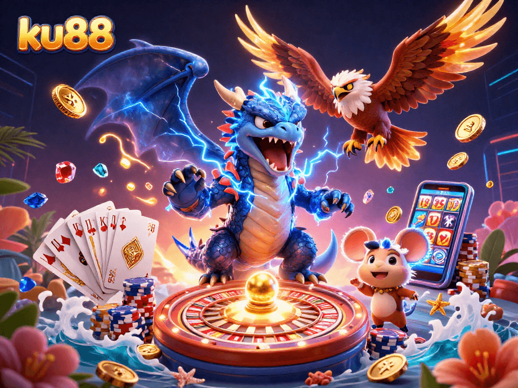 Engage with ku88's thrilling atmosphere through a vibrant casino adventure featuring exciting game elements.