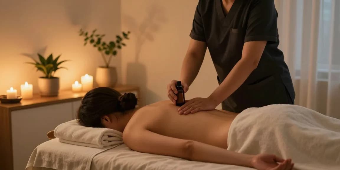 Relaxing 서울출장마사지 session with a therapist applying aromatherapy oils in a serene atmosphere.