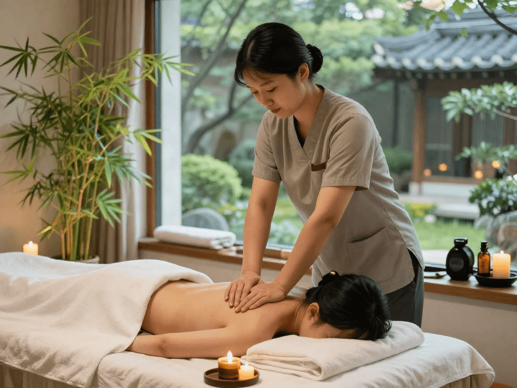 Relaxing 서울출장안마 session at a tranquil spa with soothing ambiance.