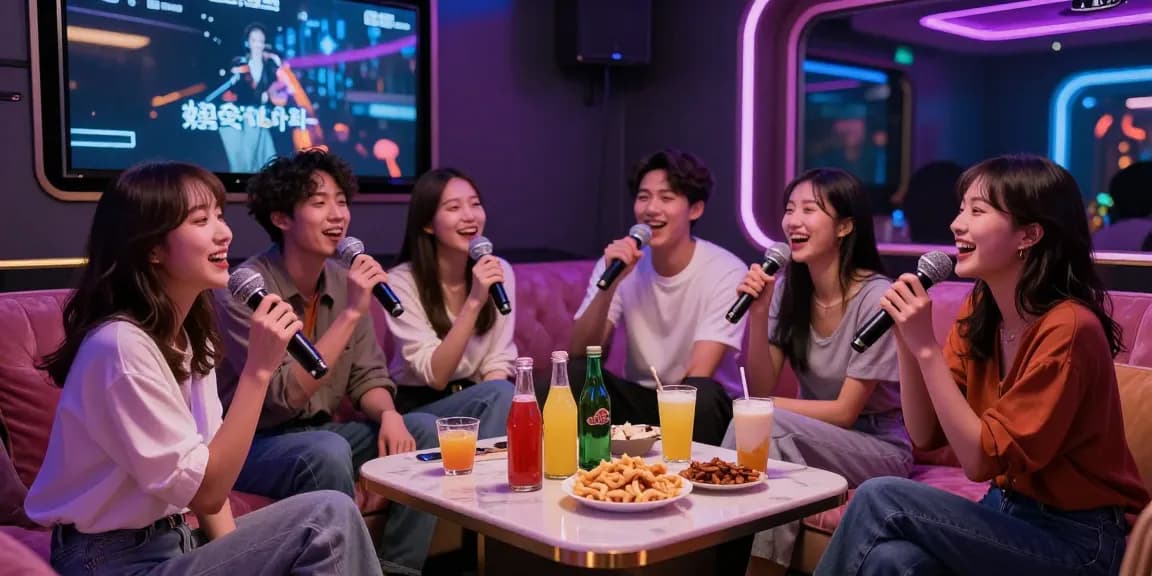 강남가라오케에서 친구들과 즐거운 시간을 보내는 모습과 프라이빗한 분위기