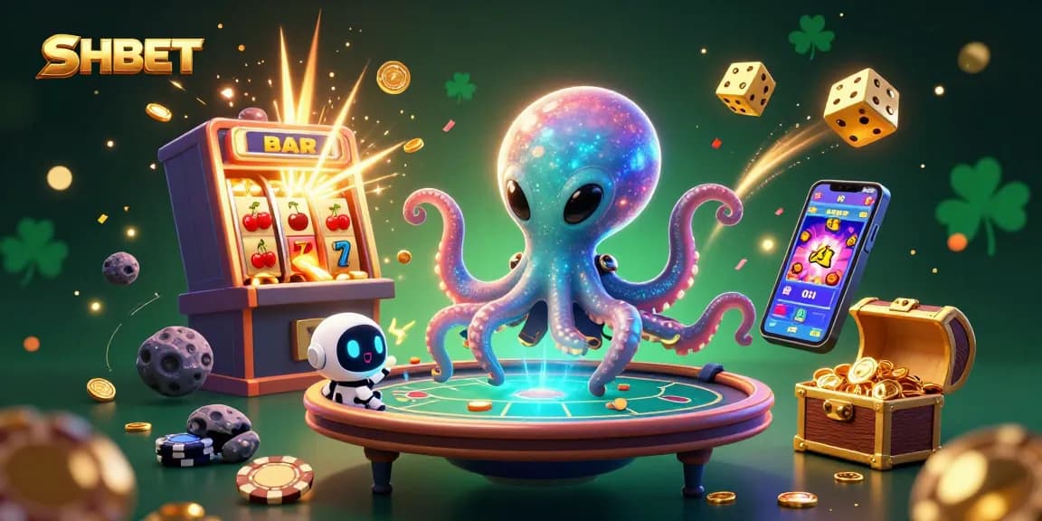 Engage in thrilling gaming adventures at SHBET with an alien octopus and robot companions