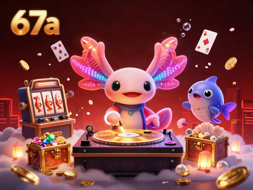 67a offers an energetic underwater casino scene with vibrant characters, floating playing cards, and animated treasures.