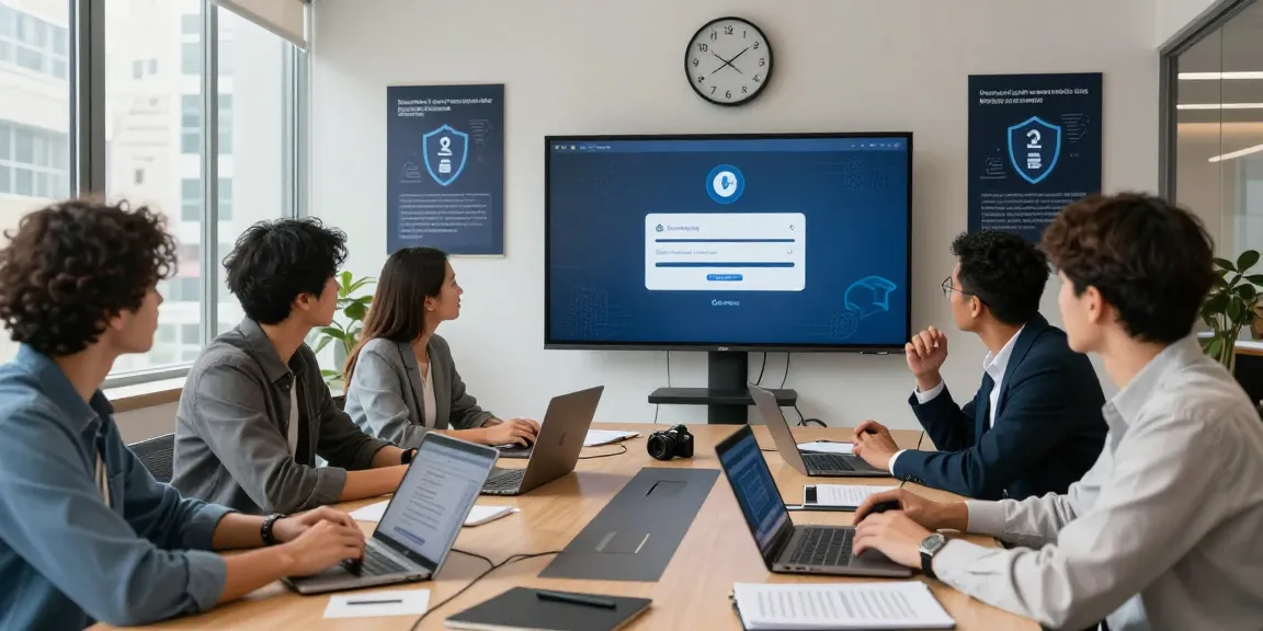 강남토닥이 team collaborating on password management strategies in a modern office.