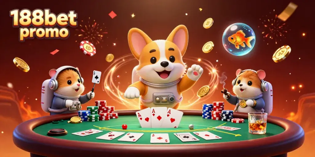 Enjoy the excitement of the 188bet promo in a captivating casino-themed illustration with animated characters.