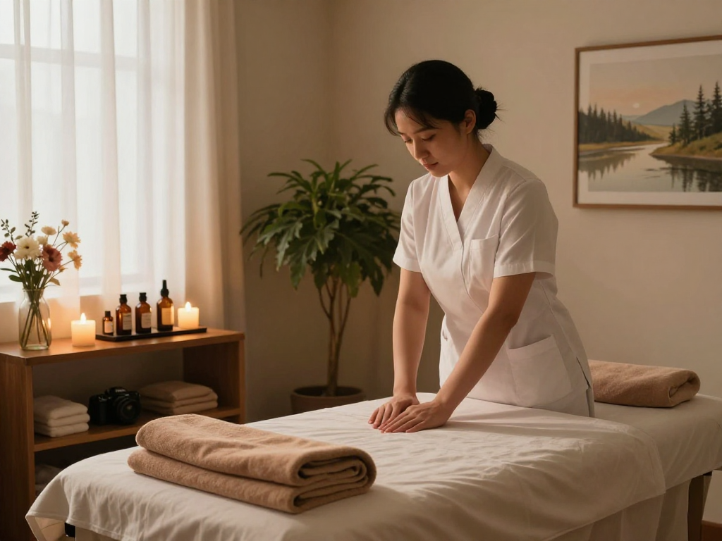 안산출장마사지 room preparation with soothing ambiance and calming elements