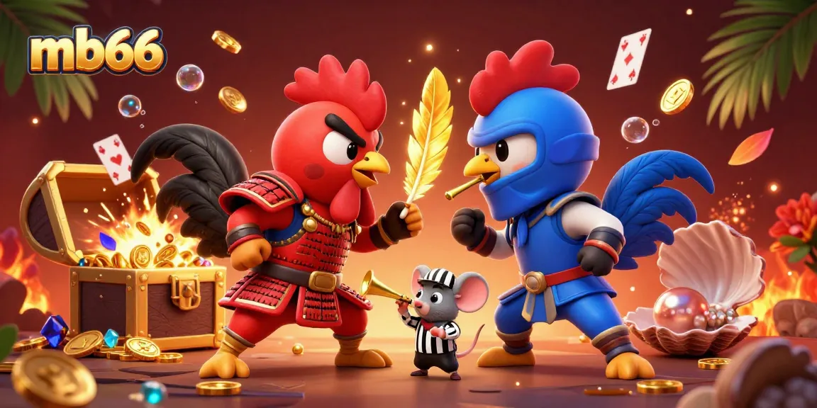 Engage in thrilling cockfighting action with mb66 featuring epic roosters in samurai and ninja gear.