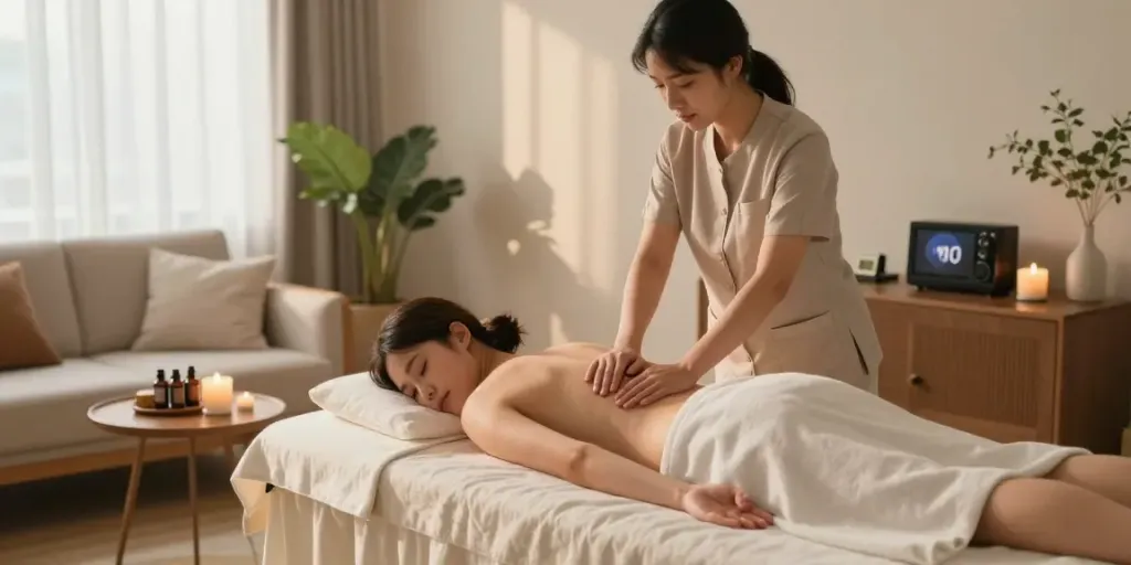 Experience serene 강남출장안마 with a massage therapist in a tranquil home setting.