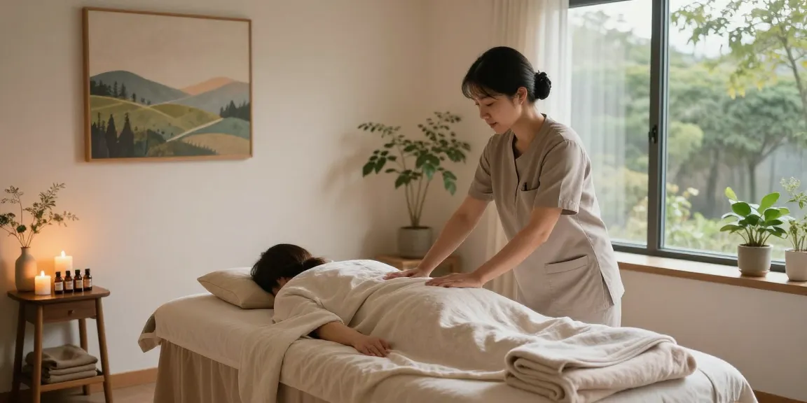 Relaxing 서울출장안마 session setup in a serene wellness studio with calming elements.