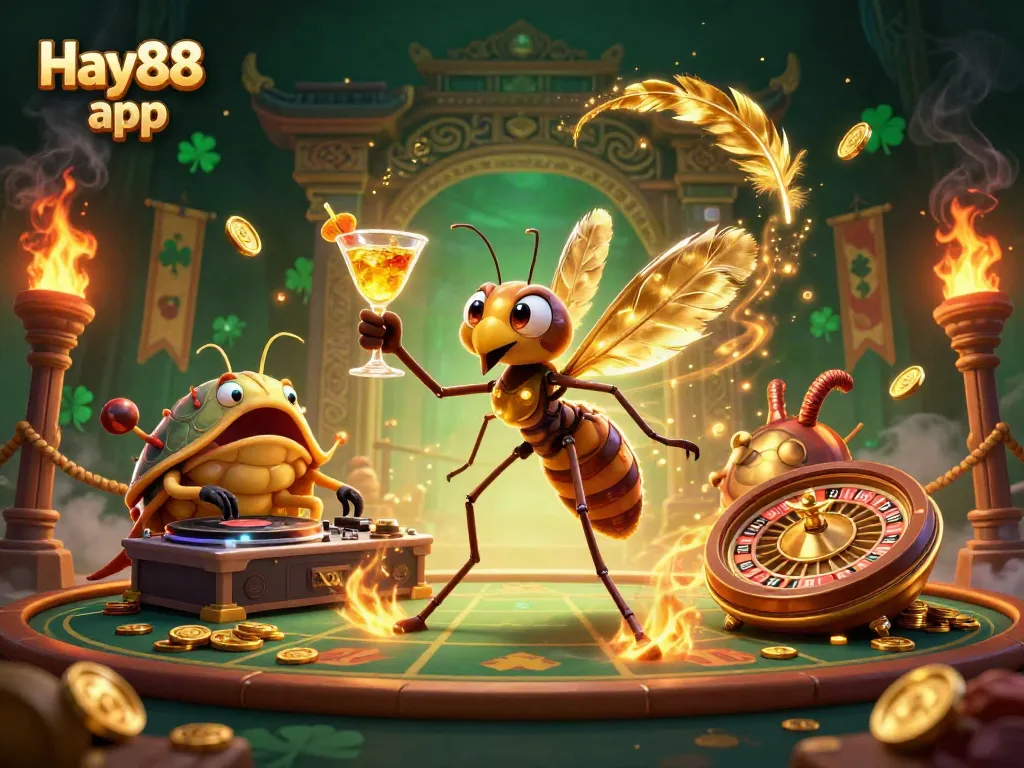 Experience the excitement of gaming with the Hay88 app through a vibrant 3D casino illustration.