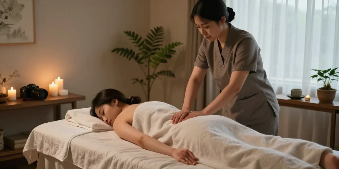 제주마사지 전문샵에서 아로마 테라피를 받는 고객과 관리사 모습