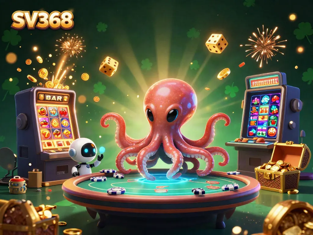 Engage with SV368's thrilling gaming experience featuring vibrant alien octopus and exciting casino elements.