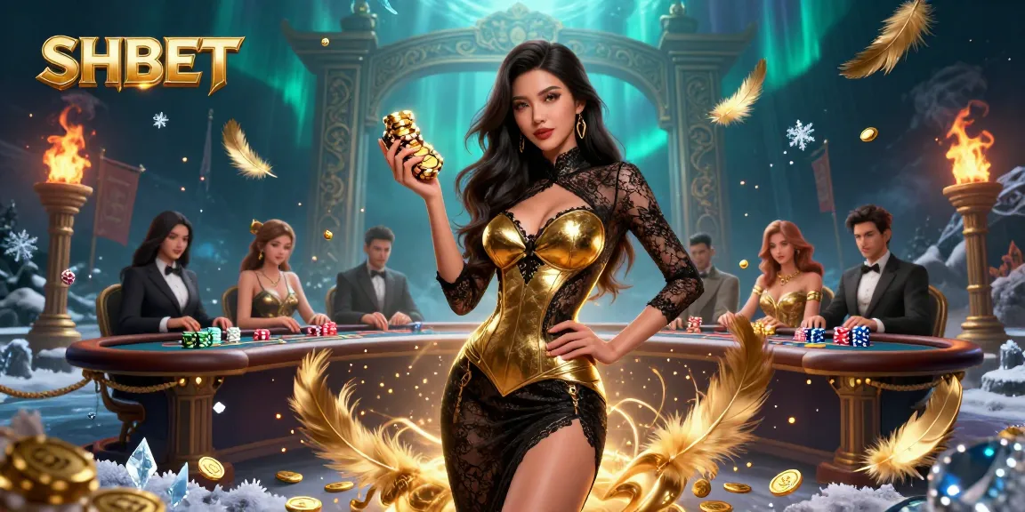 Experience the high stakes at SHBET with a glamorous Asian woman at a baccarat table.