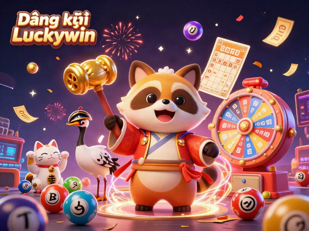 Experience the vibrant world of Đăng ký Luckywin through a dynamic 3D illustration of fortune and excitement.