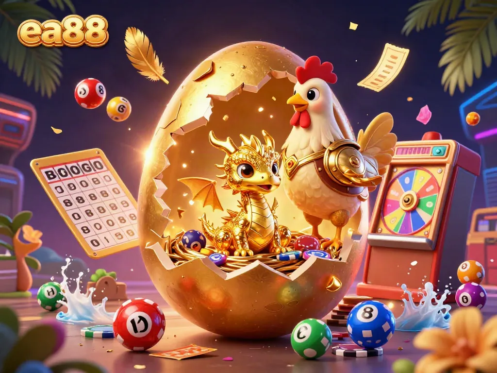Experience the excitement of ea88 with a dazzling illustration of a golden dragon amidst dynamic casino elements.