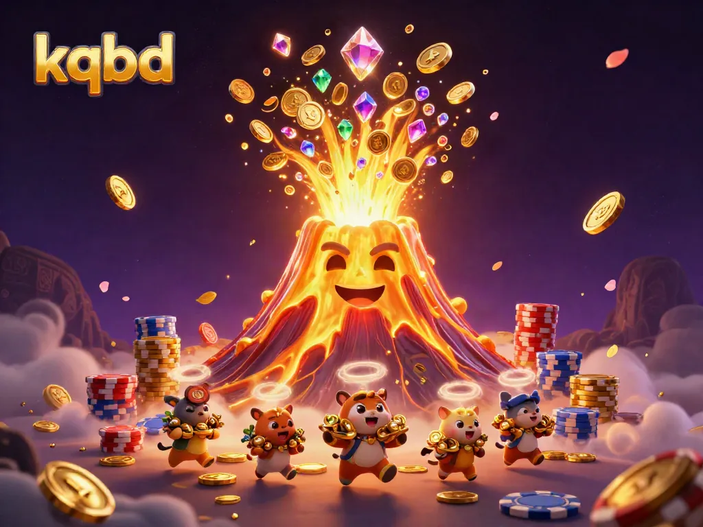 Experience kqbd thrills with a dynamic scene of a volcano erupting coins and treasures in a casino adventure.