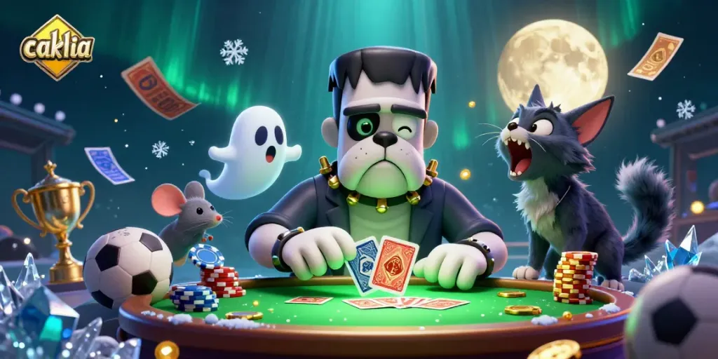 Play with cakhia's thrilling sports betting scene featuring a cartoon bulldog dealer and vibrant symbols.