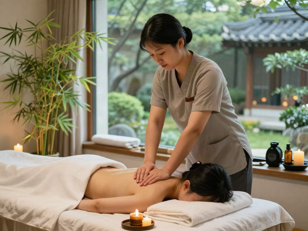Relaxing 서울출장안마 session at a tranquil spa with soothing ambiance.