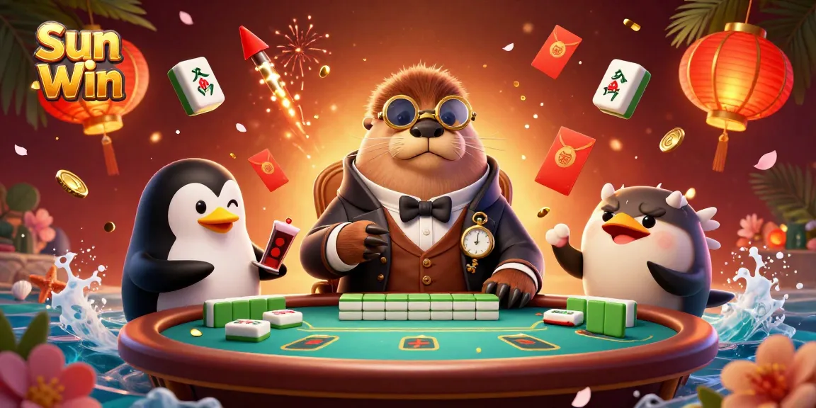 Experience the thrilling action of Sun Win with a jolly walrus, sophisticated dealer, and gambling elements.