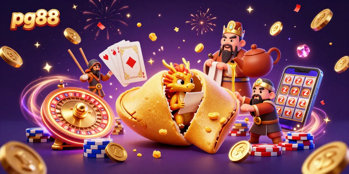 Experience thrilling games with pg88 featuring a giant fortune cookie, cascading coins, and dynamic energy.