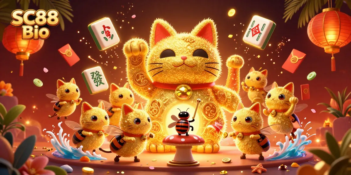 Experience the magic of SC88 Bio with gambling elements and a lucky cat illustration.