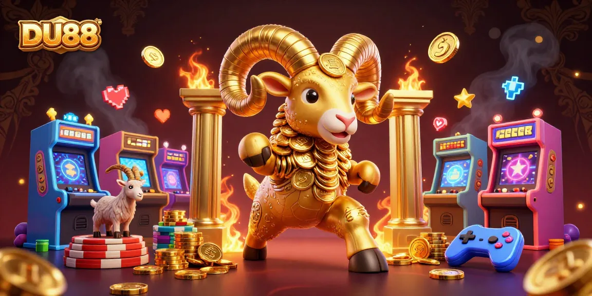 Experience the thrill of DU88 with a 3D cartoon golden ram charging through a dynamic casino scene.