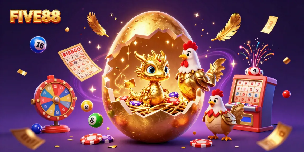 Join the excitement of FIVE88 with a dazzling lottery scene featuring a golden baby dragon.