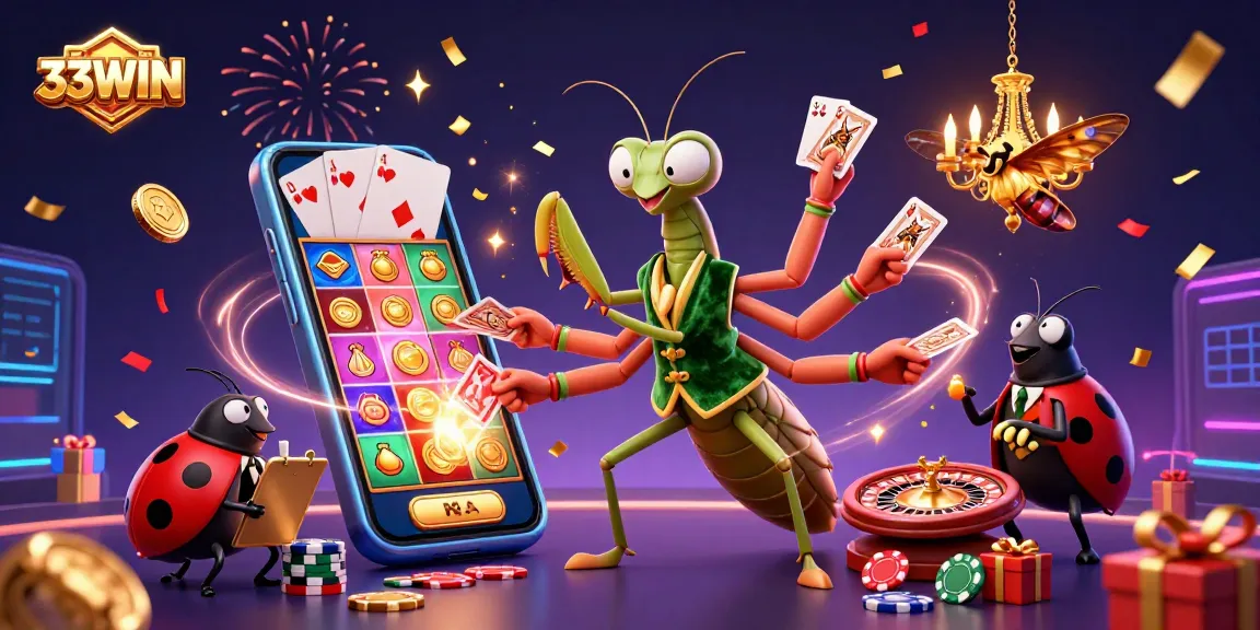 Experience high-stakes action at 33WIN with vibrant casino-themed elements and engaging characters.