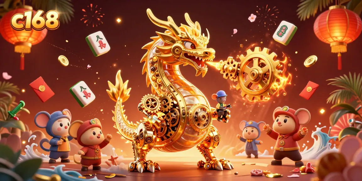 Experience thrilling moments at c168 with a golden dragon and vibrant gaming elements.