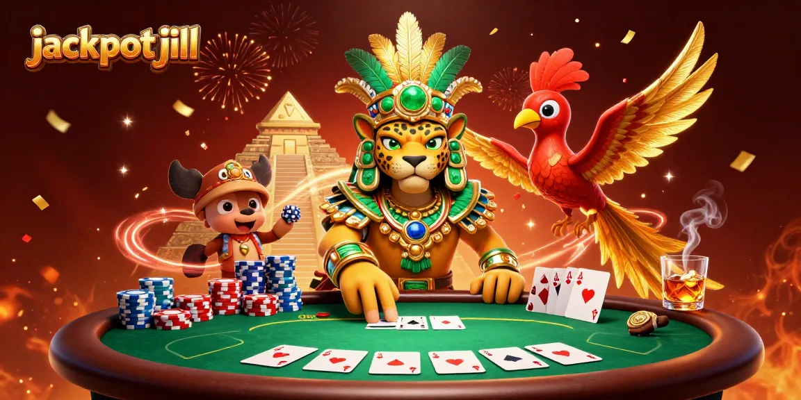 Experience jackpotjill at an exhilarating poker table, where the dynamic scene captures the excitement of high stakes and exquisite detail.